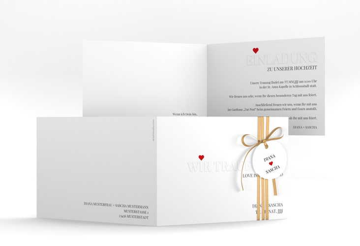 Hochzeitseinladung Embossing A6 Klappkarte quer rot hochglanz