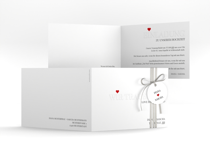 Hochzeitseinladung Embossing A6 Klappkarte quer rot hochglanz