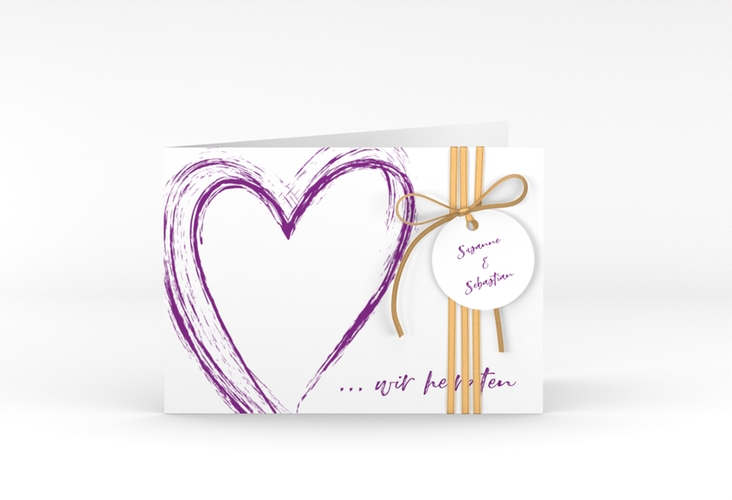 Hochzeitseinladung Liebe A6 Klappkarte quer lila hochglanz