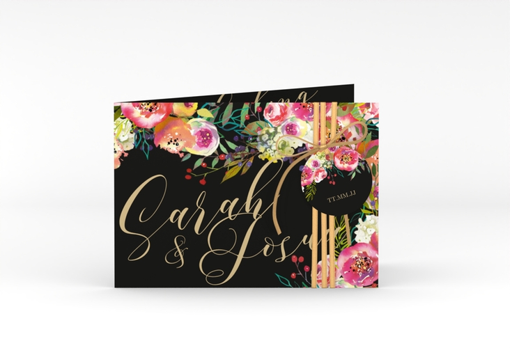 Hochzeitseinladung Flowerbomb A6 Klappkarte quer schwarz
