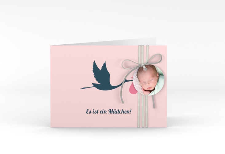 Geburtskarte Einzigartig A6 Klappkarte quer rosa hochglanz