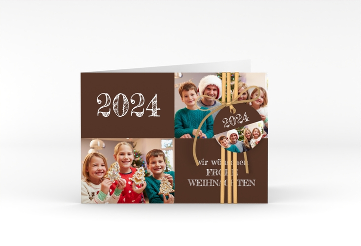 Weihnachtskarte Besinnlichkeit A6 Klappkarte quer braun hochglanz zum Personalisieren mit Jahreszahl