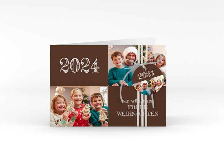 Weihnachtskarte Besinnlichkeit A6 Klappkarte quer braun hochglanz zum Personalisieren mit Jahreszahl