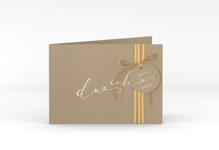Hochzeitseinladung Zweisamkeit A6 Klappkarte quer Kraftpapier hochglanz im minimalistischen Stil mit Aufschrift du & ich