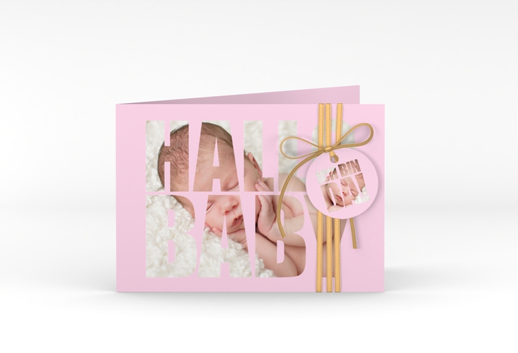 Geburtskarte Wunderlich A6 Klappkarte quer rosa