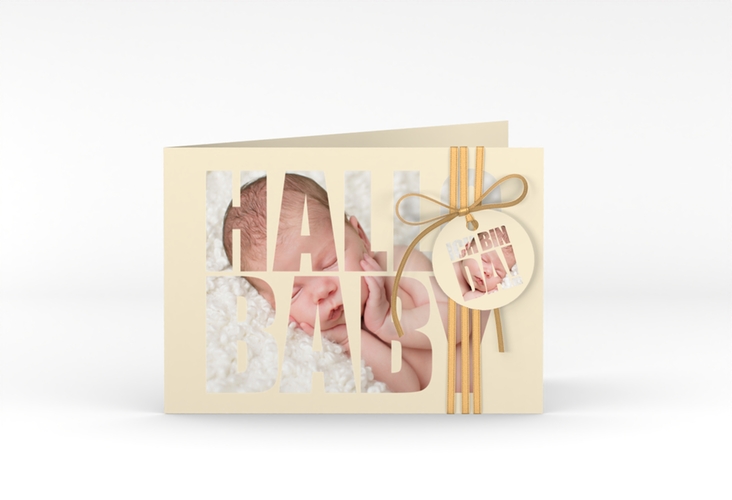 Geburtskarte Wunderlich A6 Klappkarte quer beige hochglanz