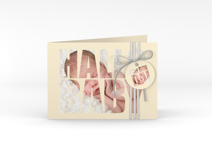 Geburtskarte Wunderlich A6 Klappkarte quer beige hochglanz