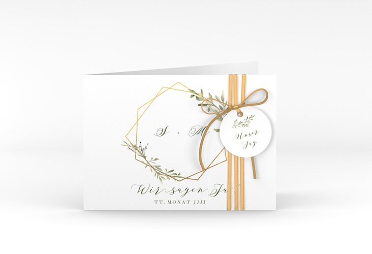 Hochzeitseinladung Acacia A6 Klappkarte quer weiss hochglanz