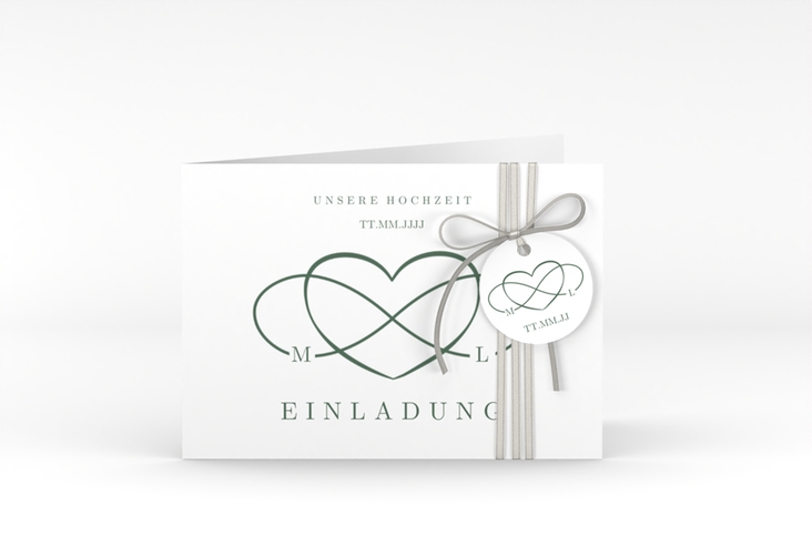 Hochzeitseinladung Infinity A6 Klappkarte quer gruen