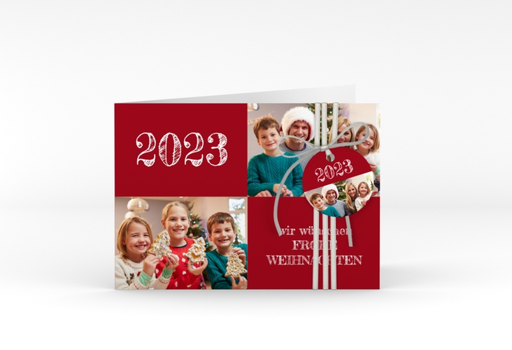 Weihnachtskarte Besinnlichkeit A6 Klappkarte quer rot hochglanz zum Personalisieren mit Jahreszahl