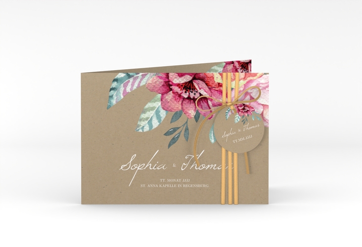 Hochzeitseinladung Blooming A6 Klappkarte quer Kraftpapier
