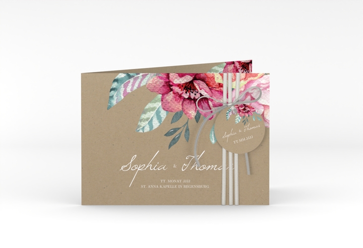 Hochzeitseinladung Blooming A6 Klappkarte quer Kraftpapier