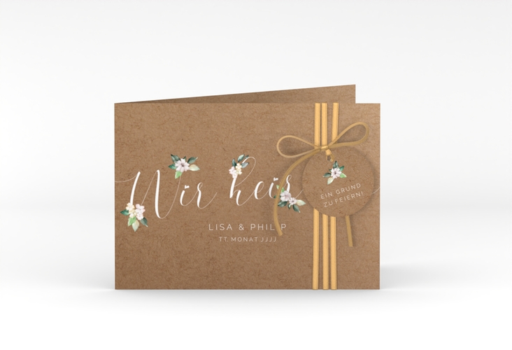 Hochzeitseinladung Inlove A6 Klappkarte quer Kraftpapier hochglanz