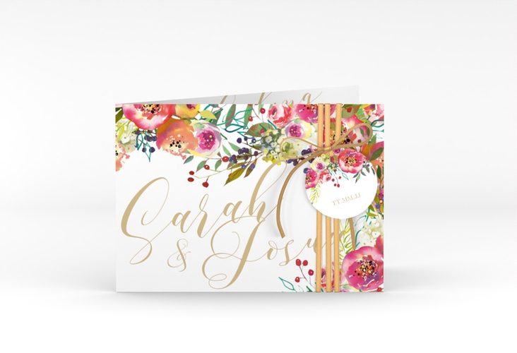Hochzeitseinladung Flowerbomb A6 Klappkarte quer weiss hochglanz