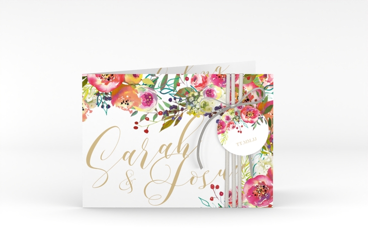 Hochzeitseinladung Flowerbomb A6 Klappkarte quer weiss hochglanz