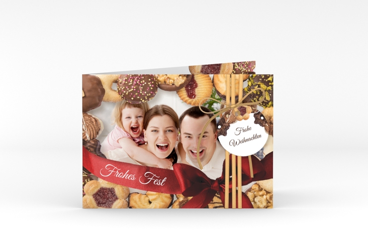 Weihnachtskarte Cookies A6 Klappkarte quer mit eigenem Foto und Plätzchen-Motiv