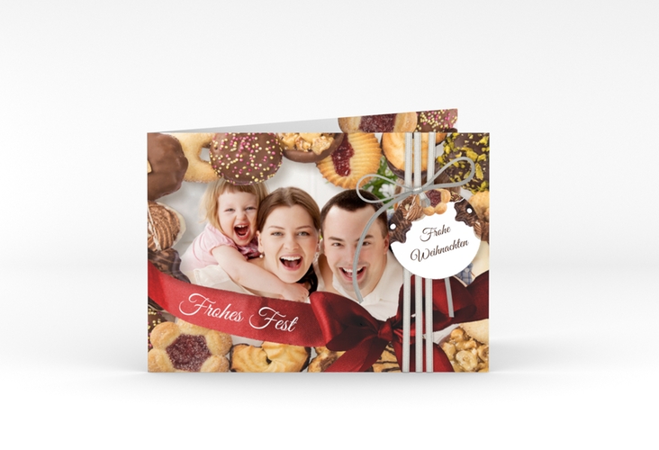 Weihnachtskarte Cookies A6 Klappkarte quer mit eigenem Foto und Plätzchen-Motiv