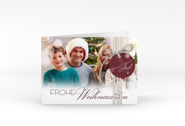 Weihnachtskarte Familienzeit A6 Klappkarte quer rot hochglanz zum Personalisieren mit Familienfoto