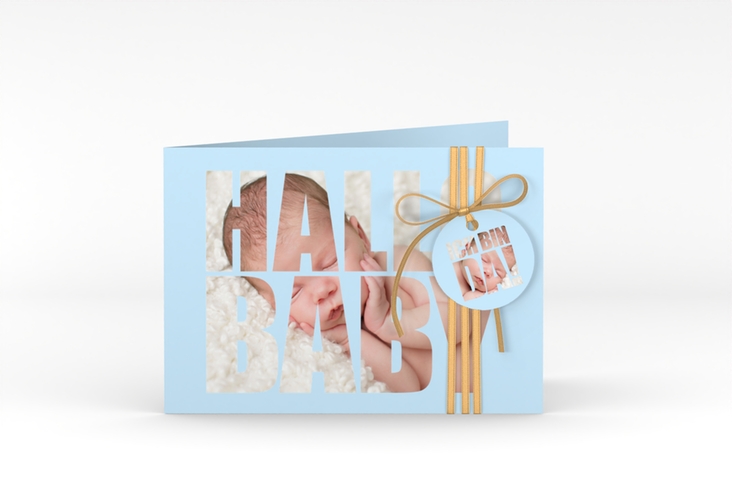 Geburtskarte Wunderlich A6 Klappkarte quer blau