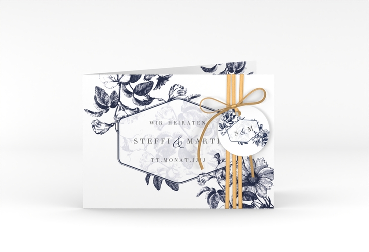 Einladungskarte Hochzeit Magnificent A6 Klappkarte quer blau hochglanz
