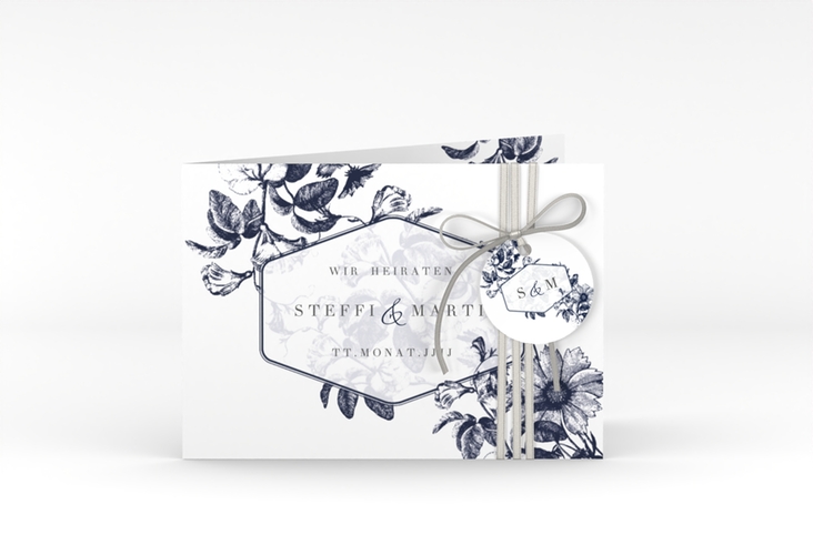 Einladungskarte Hochzeit Magnificent A6 Klappkarte quer blau hochglanz
