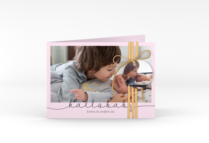 Geburtskarte Newborn A6 Klappkarte quer rosa hochglanz