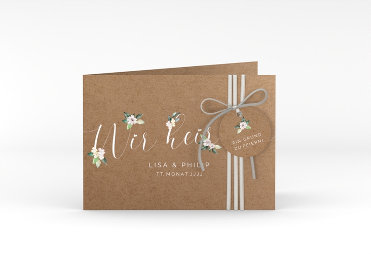 Hochzeitseinladung Inlove A6 Klappkarte quer Kraftpapier
