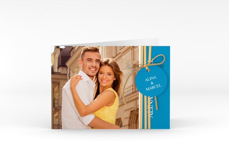 Hochzeitseinladung Classic A6 Klappkarte quer blau