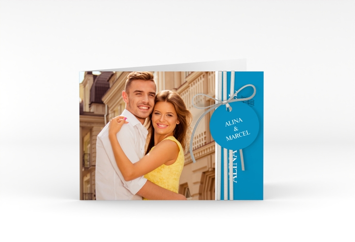 Hochzeitseinladung Classic A6 Klappkarte quer blau