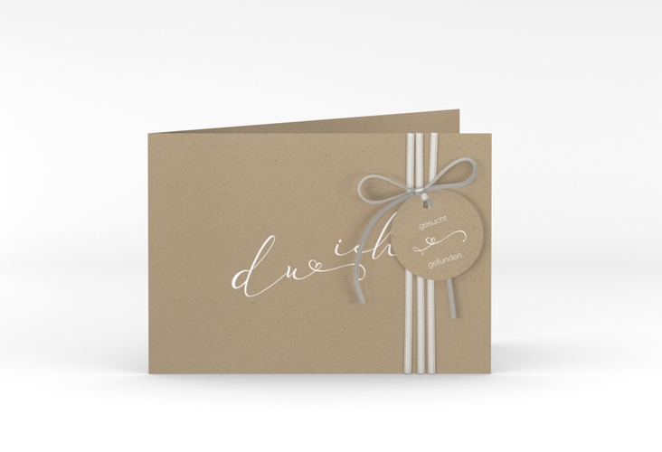 Hochzeitseinladung Zweisamkeit A6 Klappkarte quer Kraftpapier hochglanz im minimalistischen Stil mit Aufschrift du & ich