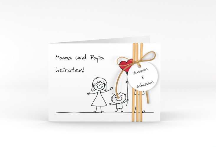 Hochzeitseinladung Family A6 Klappkarte quer weiss hochglanz