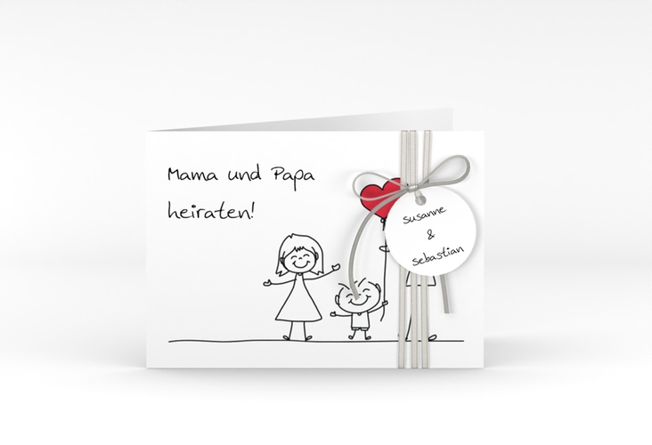 Hochzeitseinladung Family A6 Klappkarte quer weiss hochglanz