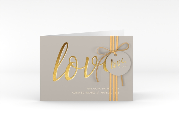 Hochzeitseinladung Glam A6 Klappkarte quer grau hochglanz