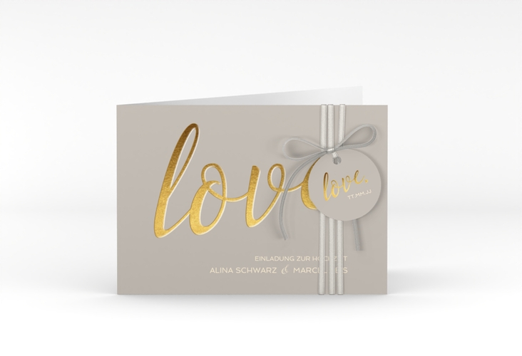 Hochzeitseinladung Glam A6 Klappkarte quer grau hochglanz