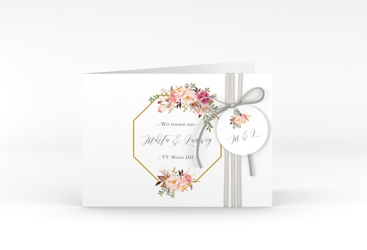 Hochzeitseinladung Prachtvoll A6 Klappkarte quer weiss hochglanz