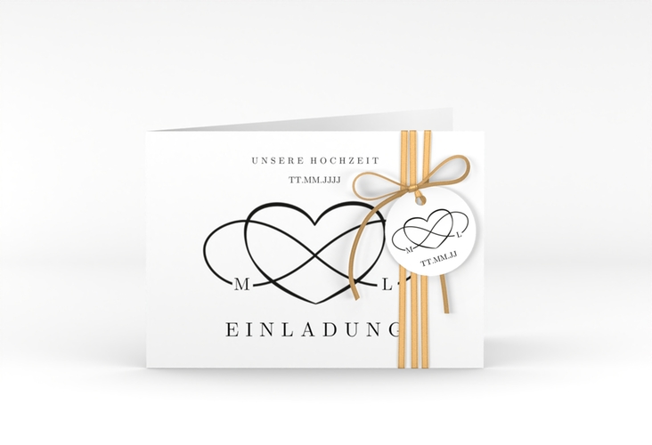 Hochzeitseinladung Infinity A6 Klappkarte quer schwarz