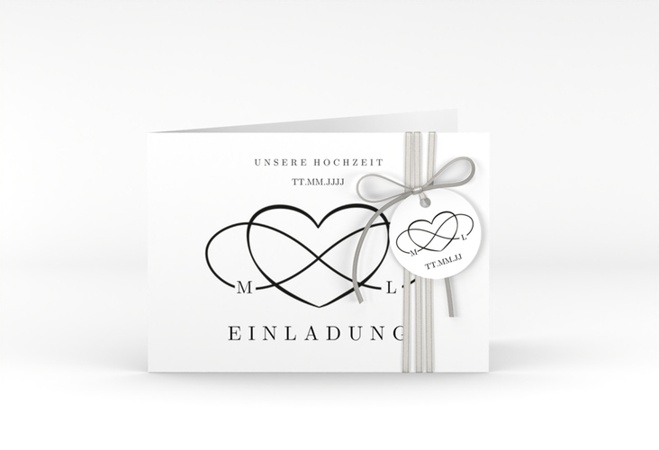 Hochzeitseinladung Infinity A6 Klappkarte quer schwarz
