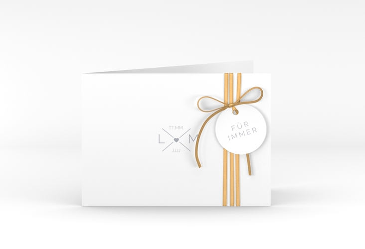 Hochzeitseinladung Initials A6 Klappkarte quer grau hochglanz mit Initialen im minimalistischen Design