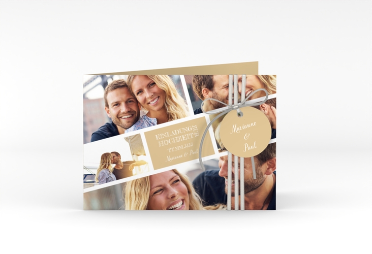Hochzeitseinladung Rise A6 Klappkarte quer beige hochglanz