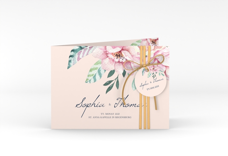 Hochzeitseinladung Blooming A6 Klappkarte quer rosa hochglanz