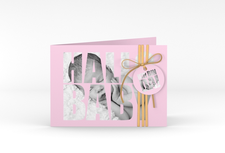 Geburtskarte Wunderlich A6 Klappkarte quer rosa hochglanz