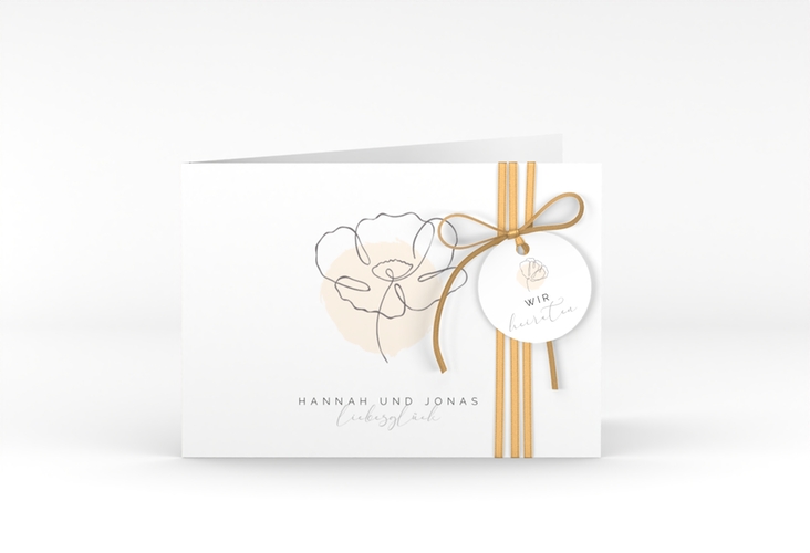 Hochzeitseinladung Flowerline A6 Klappkarte quer apricot