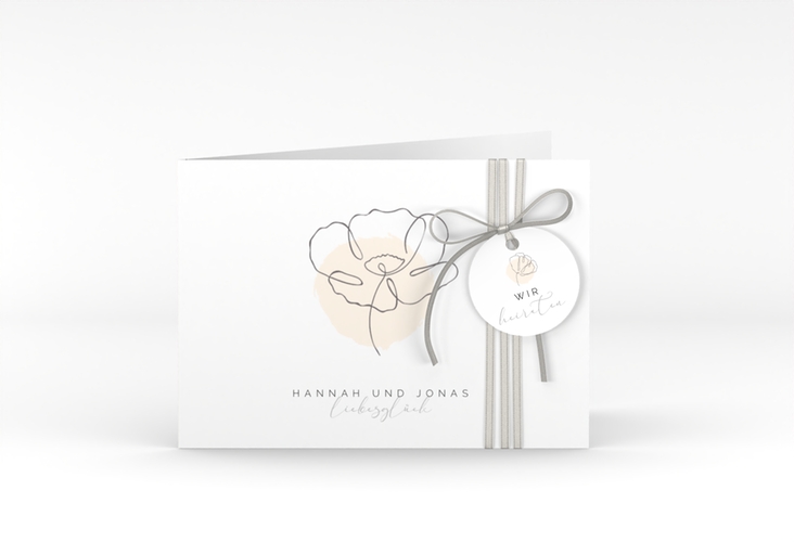 Hochzeitseinladung Flowerline A6 Klappkarte quer apricot