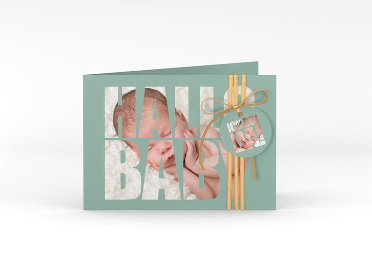 Geburtskarte Wunderlich A6 Klappkarte quer gruen hochglanz