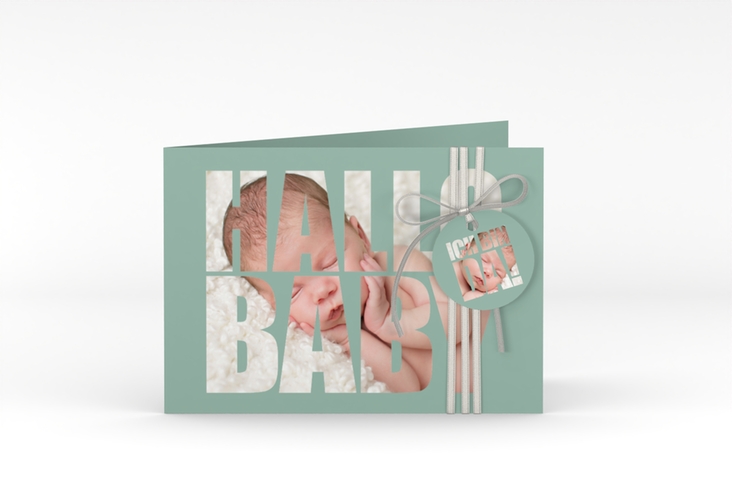 Geburtskarte Wunderlich A6 Klappkarte quer gruen hochglanz