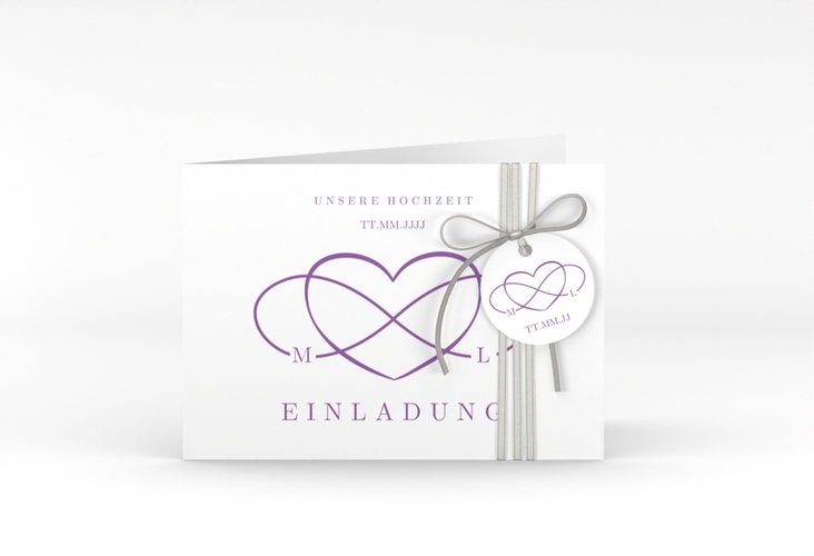 Hochzeitseinladung Infinity A6 Klappkarte quer lila