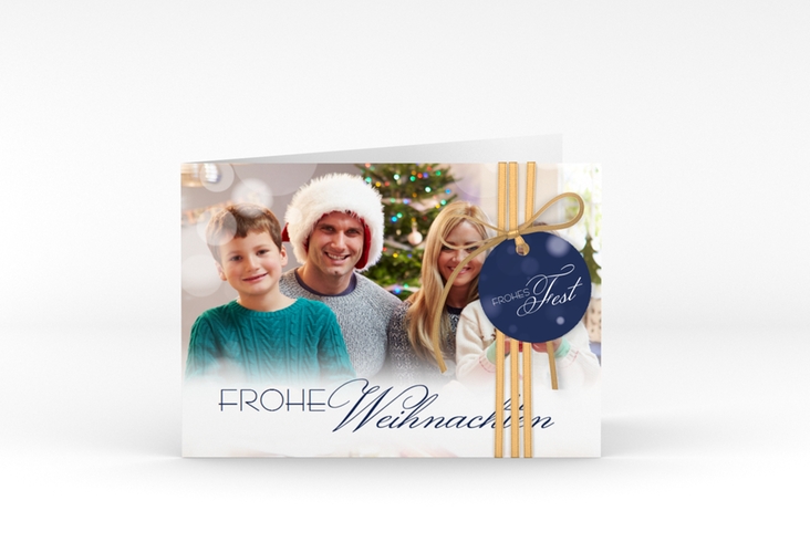 Weihnachtskarte Familienzeit A6 Klappkarte quer blau hochglanz