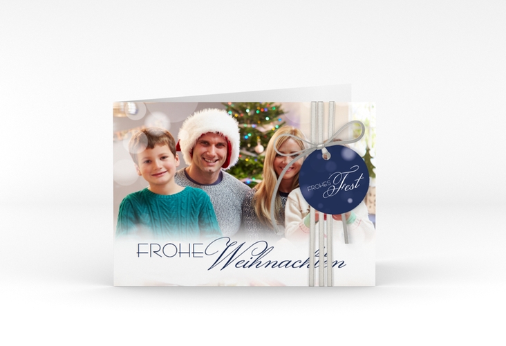 Weihnachtskarte Familienzeit A6 Klappkarte quer blau hochglanz