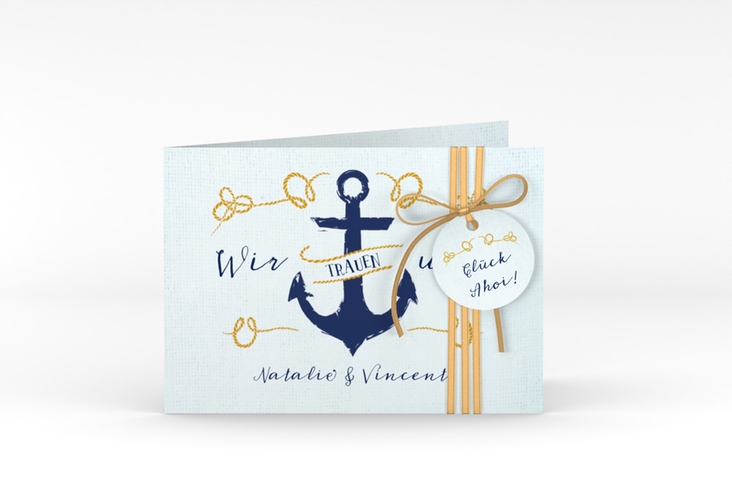 Hochzeitseinladung Anker A6 Klappkarte quer hochglanz