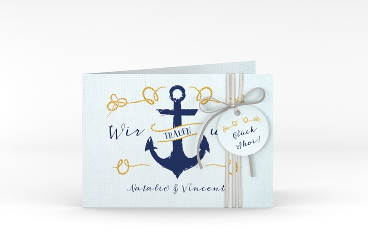Hochzeitseinladung Anker A6 Klappkarte quer tuerkis hochglanz